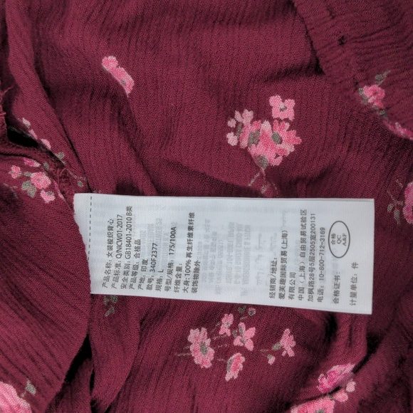 Hollister Loose Flowy Boho Festival Red Pink Floral Shirt Top Blouse Size Large - Picture 6 of 7